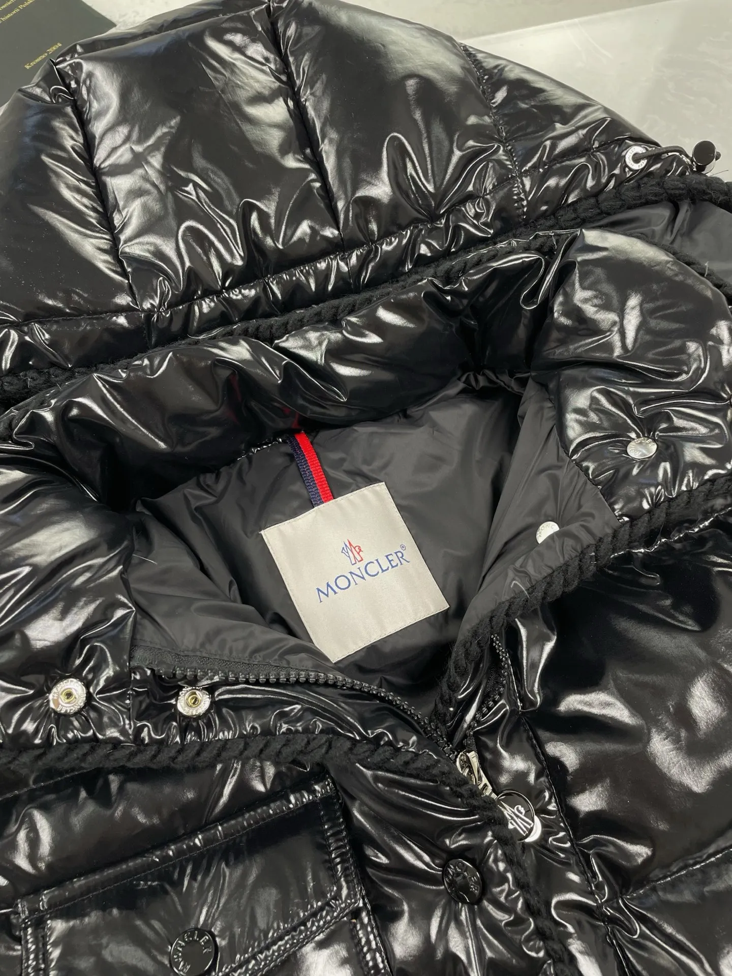 P930 (high version) Moncler-Mask-25ss woven trim hooded women's slimming waist down jacket Size:0 1 2 3