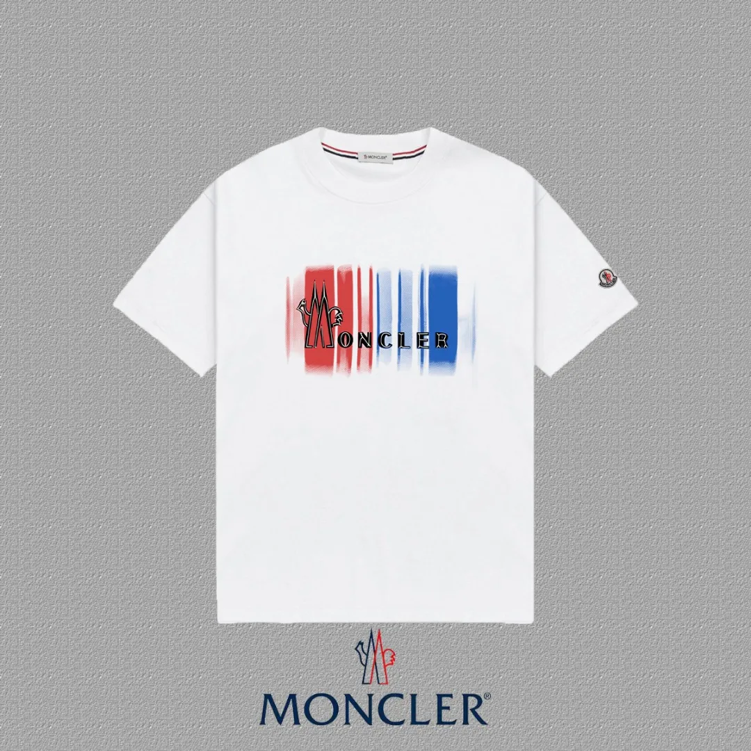 P140 [MONCLER] 2025FW short-sleeved T-shirt with badge + LOGO, high-end 26s double yarn 300g fabric, heavy fabric, custom stretcher rib, same cylinder and dye, complete three standards, same style for men and women, color: black, white, size: S M L XL 2XL