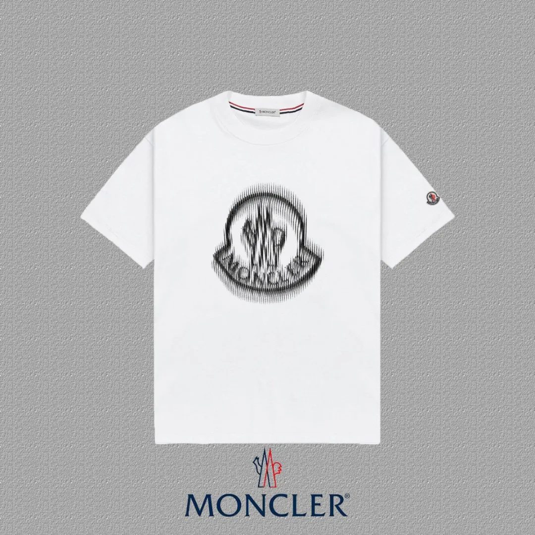 P140 🔥 [MONCLER] 2025FW short-sleeved T-shirt with badge + LOGO, high-end 26s double yarn 300g fabric, heavy fabric, custom stretcher rib, same vat and dye, complete three standards, same style for men and women, color: black, white, size: S M L XL 2XL