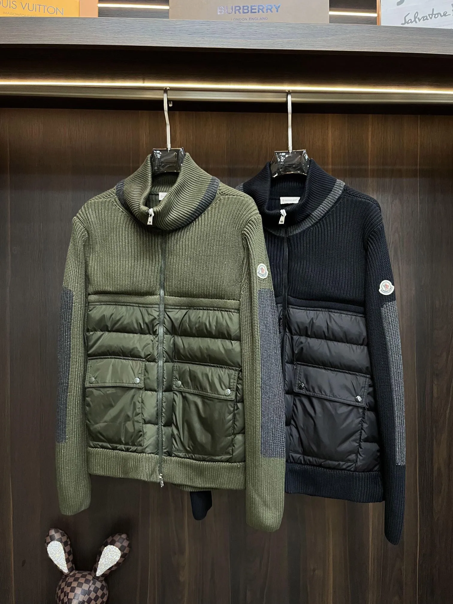 P680 Guangzhou high version Moncler Moncler knitted down solid color connecting zipper double pocket jacket thin coat black military green S M L XL