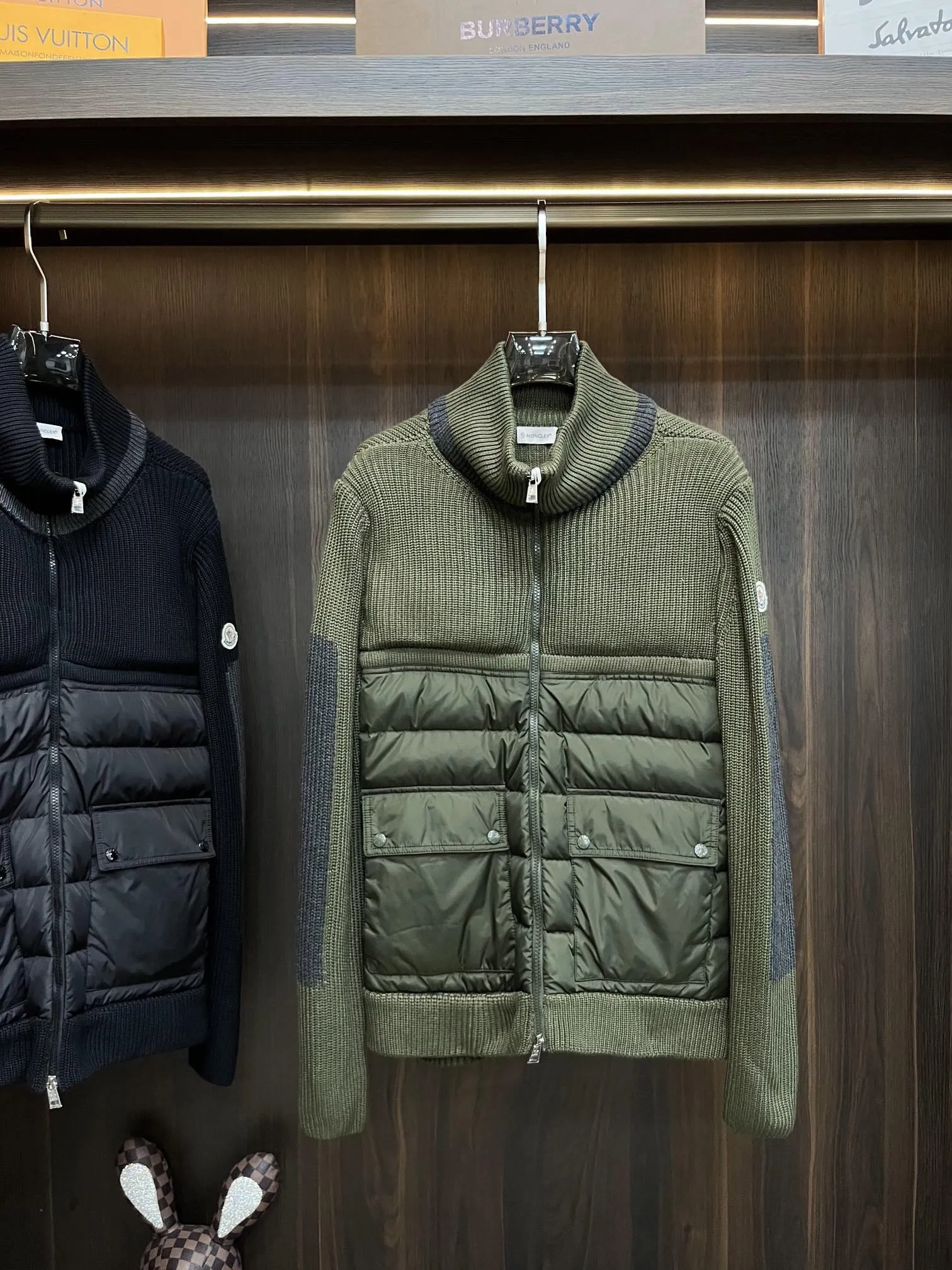 P680 Guangzhou high version Moncler Moncler knitted down solid color connecting zipper double pocket jacket thin coat black military green S M L XL