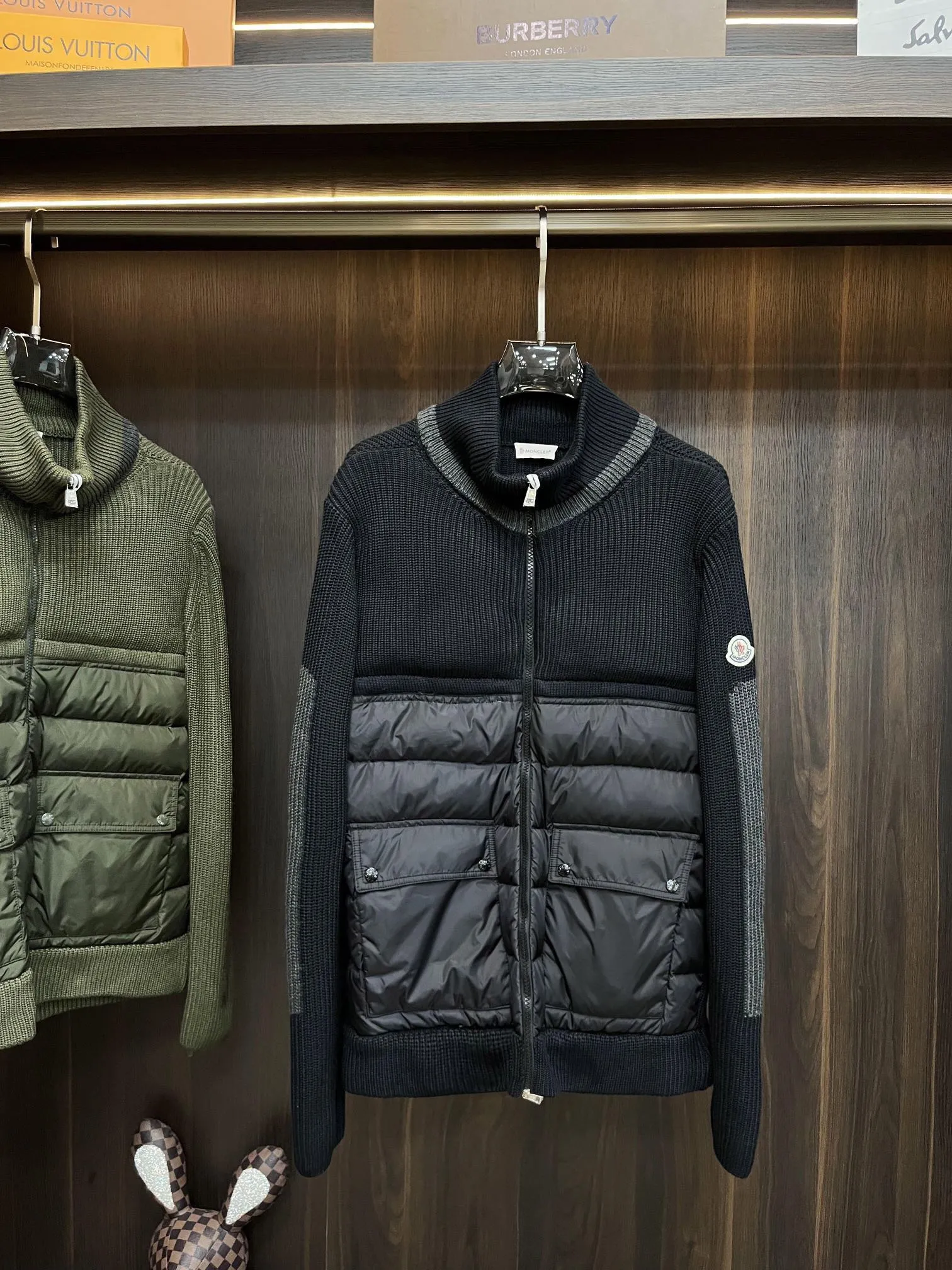 P680 Guangzhou high version Moncler Moncler knitted down solid color connecting zipper double pocket jacket thin coat black military green S M L XL
