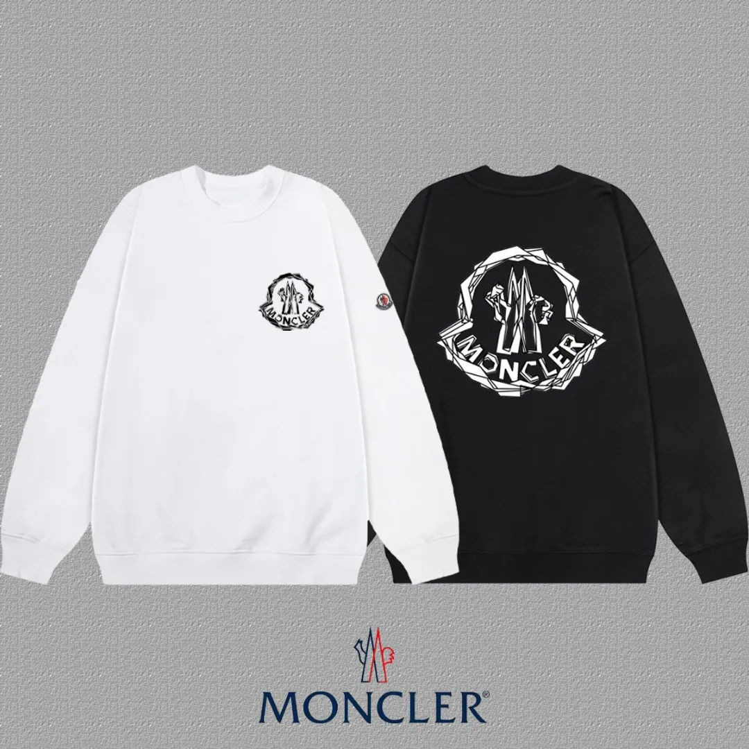 P190 🔥[Moncler] 2025 autumn and winter new round neck sweatshirt High-end pure cotton double-ply 400g heavy terry fabric Color: Black White Size: S M L XL 2XL