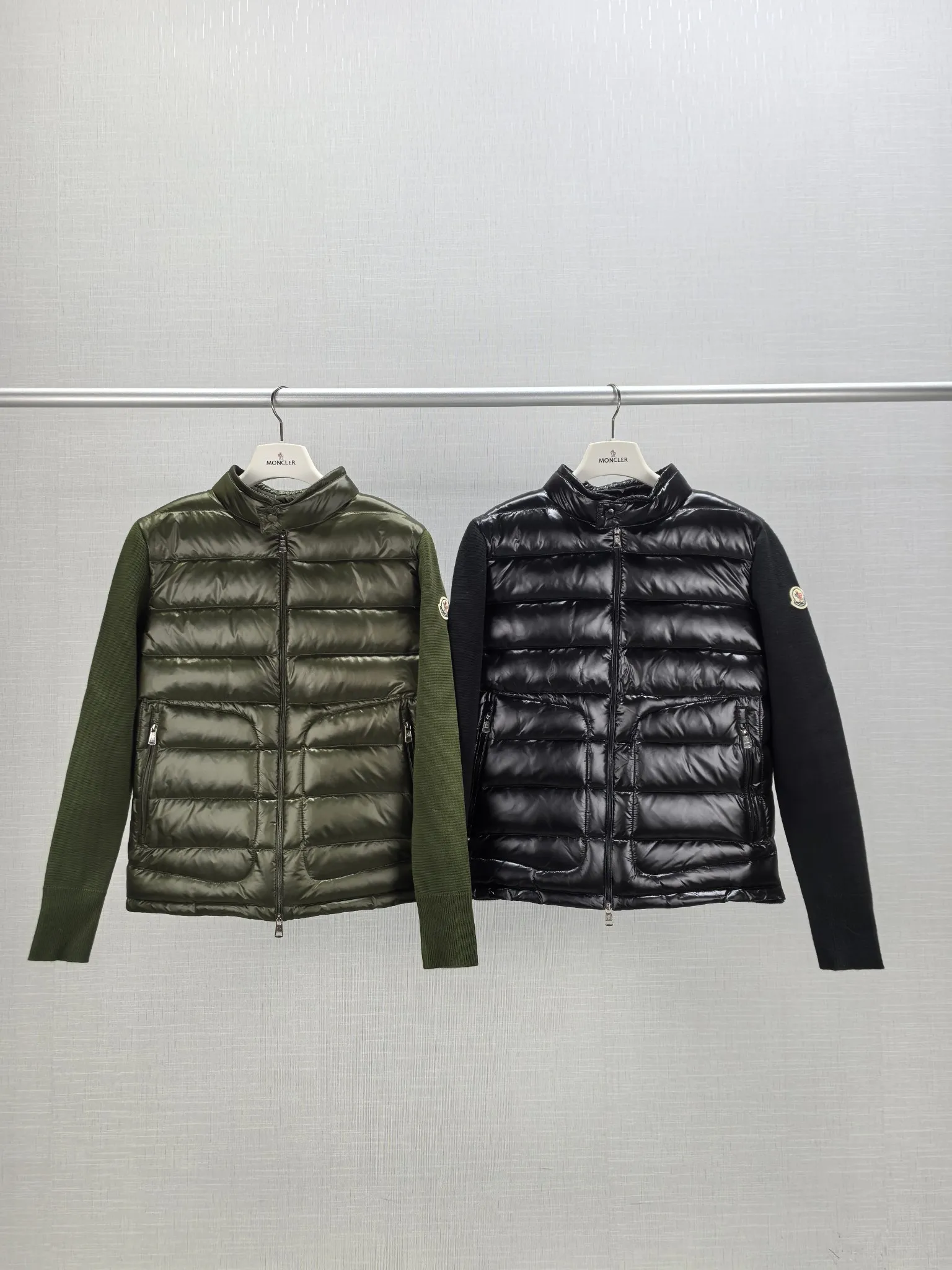 P700. 168# Moncler double pocket down splicing wool sweater stand collar zipper jacket