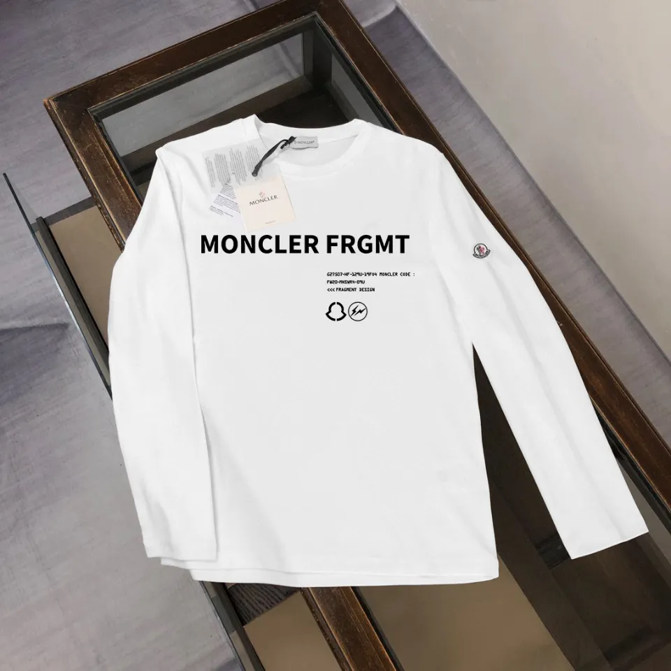 P180, a non-off-the-shelf model, you can trust it. Moncler printed long-sleeved T-shirt, 240g breathable cotton fabric, very soft and comfortable texture, does not shrink, does not deform, does not ball), can be worn alone as a base layer. Original customized accessories, collar label, care mark, hangtag, packaging (perfect details) Color: White Black Size: XS S M L