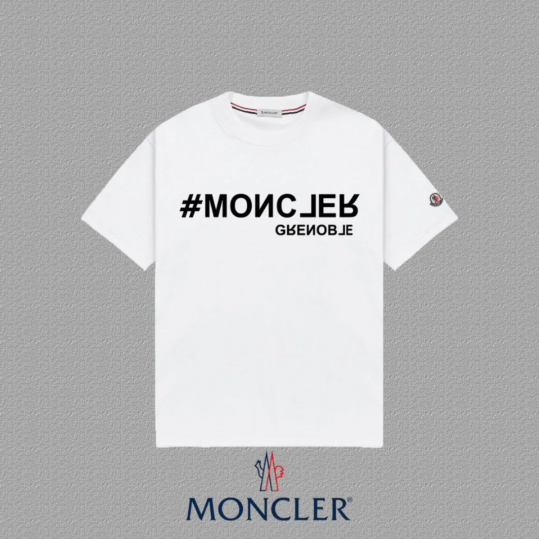 P140 🔥[Moncler] 2025FW short-sleeved T-shirt LOGO printing, high-end 26s double yarn 300g fabric, heavy fabric, custom stretcher rib, same vat and dye, complete three standards, same style for men and women, color: black, white, size: S M L XL 2XL