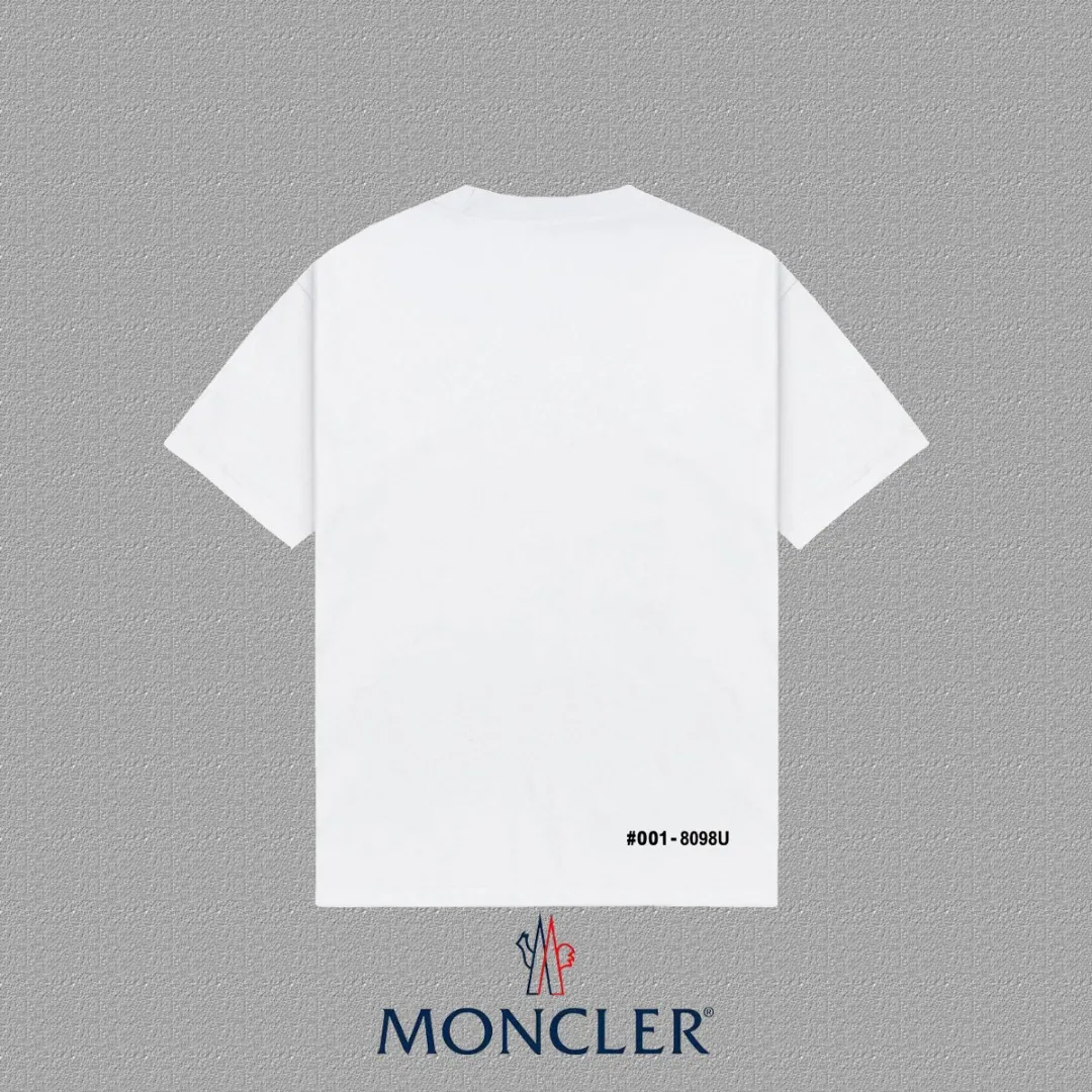 P140 🔥[Moncler] 2025FW short-sleeved T-shirt LOGO printing, high-end 26s double yarn 300g fabric, heavy fabric, custom stretcher rib, same vat and dye, complete three standards, same style for men and women, color: black, white, size: S M L XL 2XL
