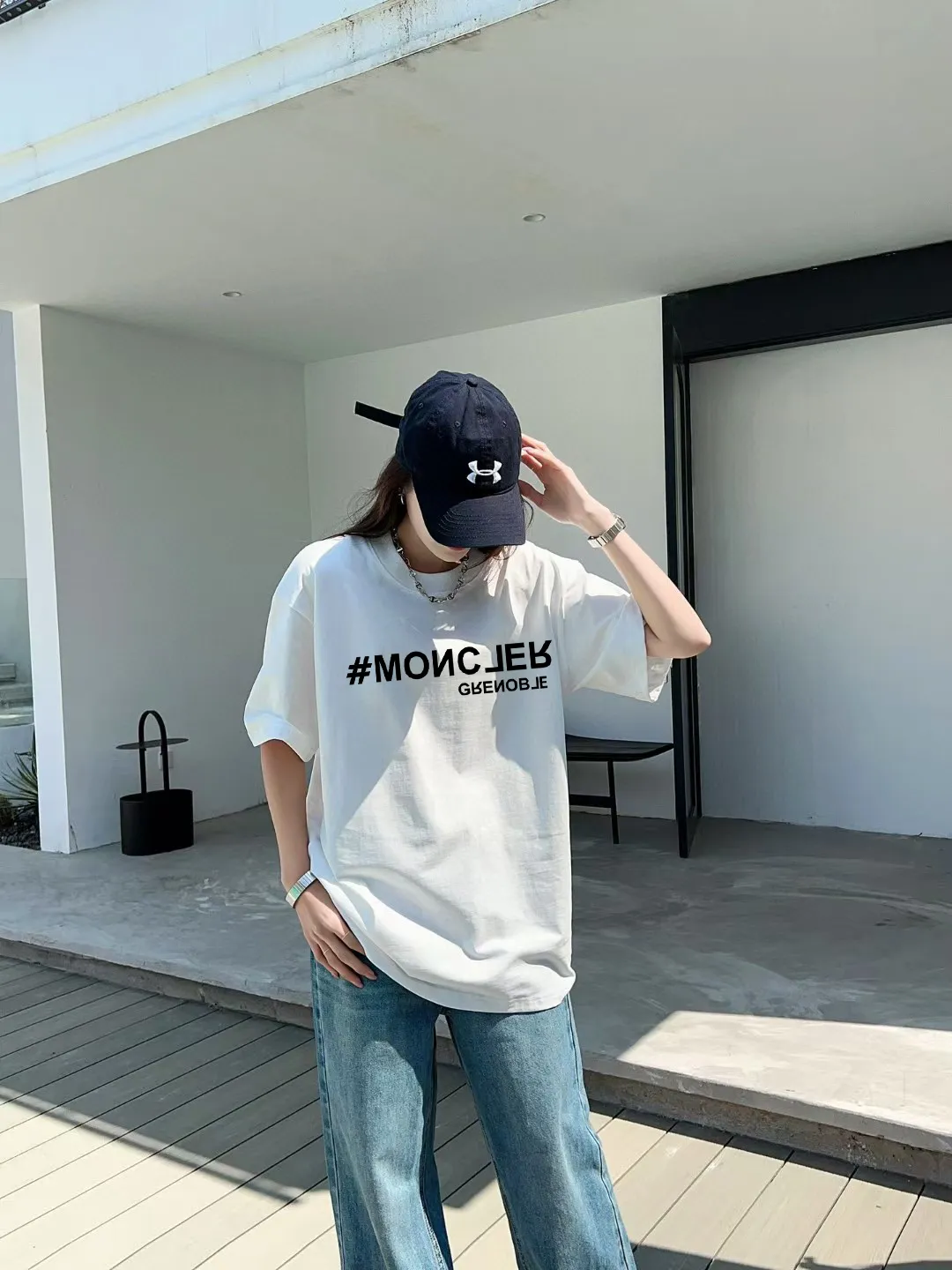 P140 🔥[Moncler] 2025FW short-sleeved T-shirt LOGO printing, high-end 26s double yarn 300g fabric, heavy fabric, custom stretcher rib, same vat and dye, complete three standards, same style for men and women, color: black, white, size: S M L XL 2XL