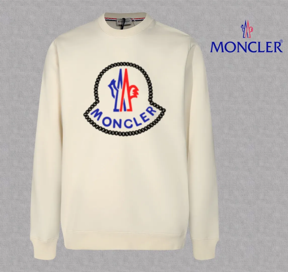P210 High-version sweatshirt) [Long-term stock] 〖𝐌𝐎𝐍𝐂𝐋𝐄𝐑~Mask〗 Made of 440g heavy-weight fabric. It is different from the market currency. It can be matched with any variety and is properly handsome. 😎The whole dress is made of double waistcoats. The double waistcoats make the whole dress more three-dimensional. Not ordinary factories can do such fine work. 2025 Spring runway version of the T stage, on sale at the counter, round neck terry sweatshirt, high-end double-strand pure cotton, custom-made stretch ribs, dyed in the same vat, complete with three standards, matched with exquisite embroidered LOGO on the chest, simple and advanced, same style for men and women. Color: black, apricot, white, size: S M L XL 2XL