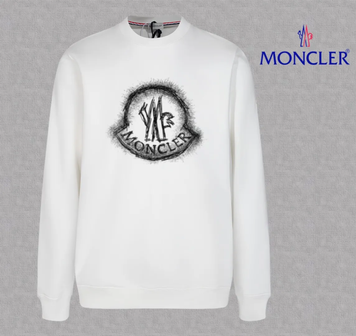 P210 High-version sweatshirt) [Long-term stock] 〖𝐌𝐎𝐍𝐂𝐋𝐄𝐑~Mask〗 Made of 440g heavy-weight fabric. It is different from the market currency. It can be matched with any variety and is properly handsome. 😎The whole dress is made of double waistcoats. The double waistcoats make the whole dress more three-dimensional. Not ordinary factories can do such fine work. 2025 Spring catwalk version of the T stage, on sale at the counter, exquisitely printed round neck terry sweatshirt, high-end double-ply cotton, custom-made stretch ribs, dyed in the same vat, complete with three standards, matched with digital printing patterns and very breathable, same style for men and women, color: black, white, apricot, size: S M L XL 2XL