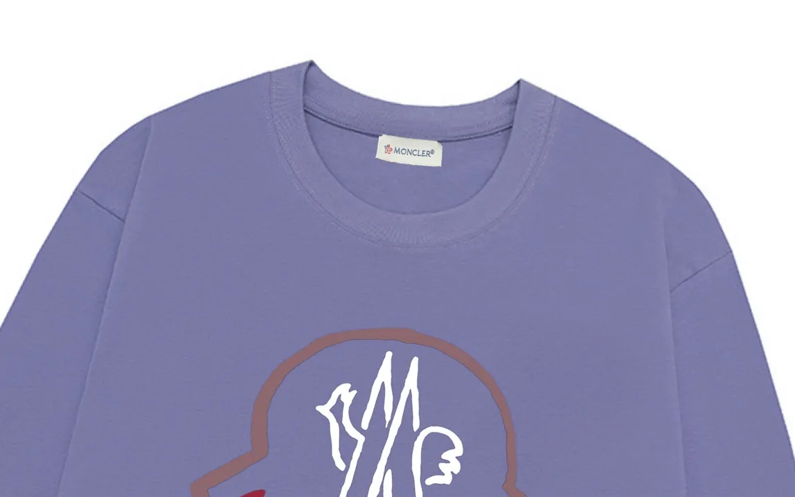 P180 Moncler 2025 new model, light luxury, classic printed letter logo, same style for men and women, long-sleeved T-shirt ·Customized 300g 100% double yarn pure cotton fabric ·Dyeing 32 counts double-strand thread ·Collar label, hangtag, main mark and three labels complete Color: Purple Size: XS S M L