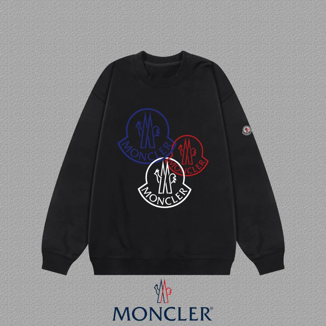 P190 🔥[Moncler] 2025 autumn and winter new round neck sweatshirt High-end pure cotton double-ply 400g heavy terry fabric Color: Black White Size: S M L XL 2XL