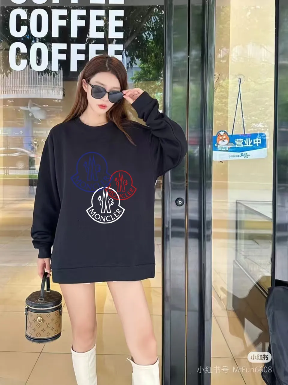 P190 🔥[Moncler] 2025 autumn and winter new round neck sweatshirt High-end pure cotton double-ply 400g heavy terry fabric Color: Black White Size: S M L XL 2XL