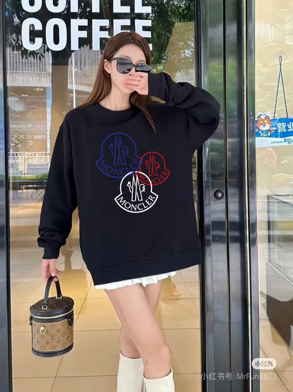 P190 🔥[Moncler] 2025 autumn and winter new round neck sweatshirt High-end pure cotton double-ply 400g heavy terry fabric Color: Black White Size: S M L XL 2XL