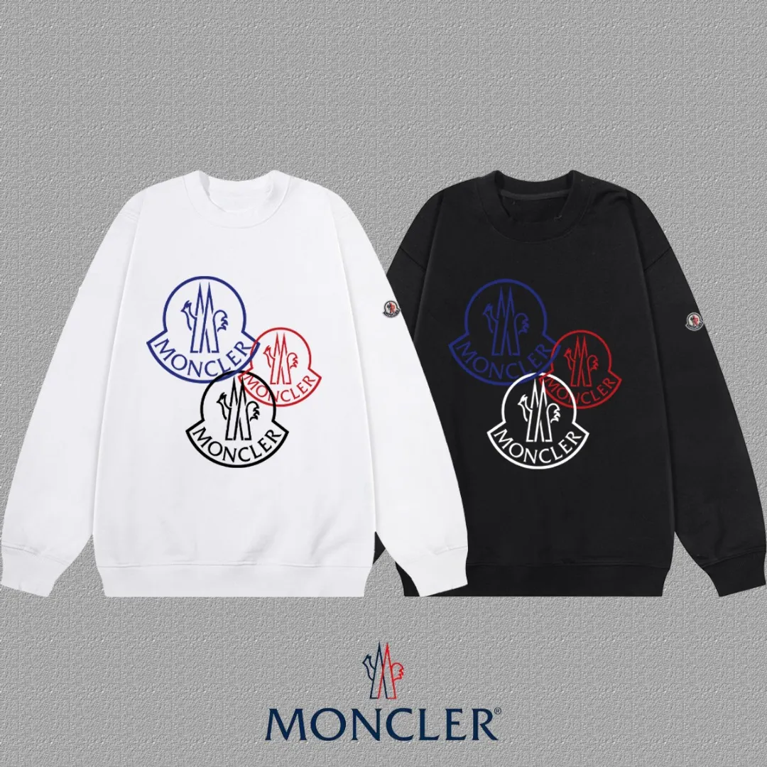 P190 🔥[Moncler] 2025 autumn and winter new round neck sweatshirt High-end pure cotton double-ply 400g heavy terry fabric Color: Black White Size: S M L XL 2XL