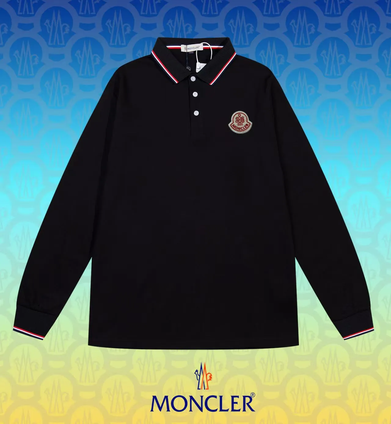 P200 New in stock】𝐌𝐎𝐍𝐂𝐋𝐄𝐑~Mengkou #2025 New high-quality lapel long-sleeved POLO shirt in early spring, custom-made fabrics at the counter. Highly breathable and comfortable, with impeccable details. The brand's simple element design concept reflects high quality. It feels delicate and soft! It presents a casual cut and the upper body shape is great! The chest is filled with three-dimensional embroidery of the brand LOGO to highlight quality and luxury. Color: black, white Size: M~L~XL~2XL~3XL