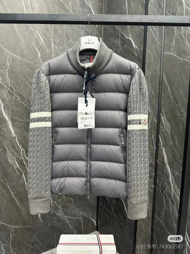P640 Moncler. Sleeves parallel bar splicing knitted black gray size 12345