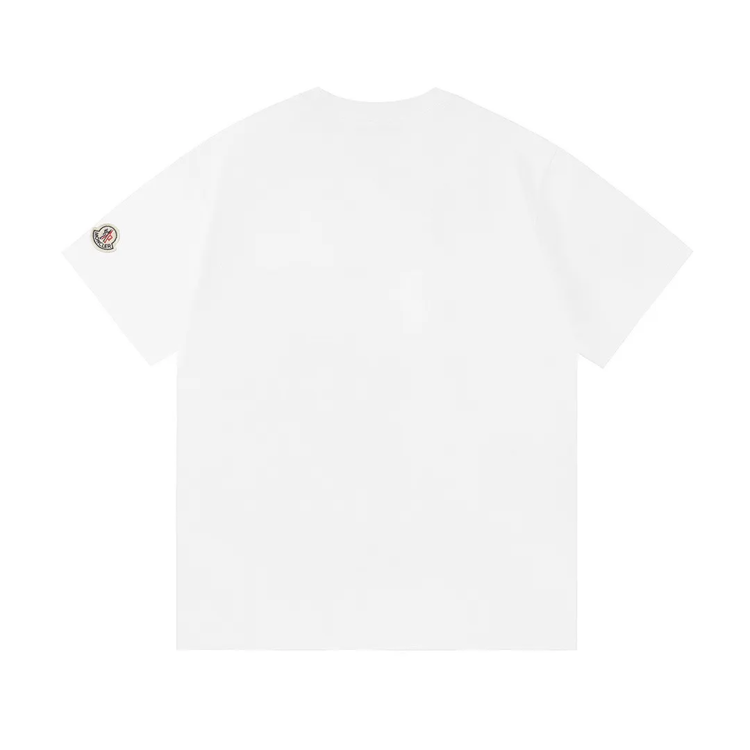 P150 Moncler 2026 official website new model Imported high-density heavy-duty embroidered letter logo Customized small armband Same style for men and women Short-sleeved T-shirt ·Customized 300g 100% double yarn pure cotton fabric ·Dyeing 32 double-strand threads ·Collar label, hangtag, main mark and three labels complete Color: White Size: XS S M L