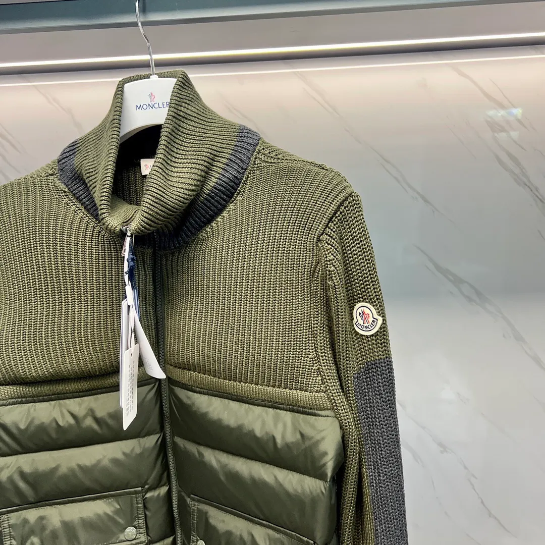 P680 Guangzhou high version Moncler Moncler knitted down solid color connecting zipper double pocket jacket thin coat black military green S M L XL