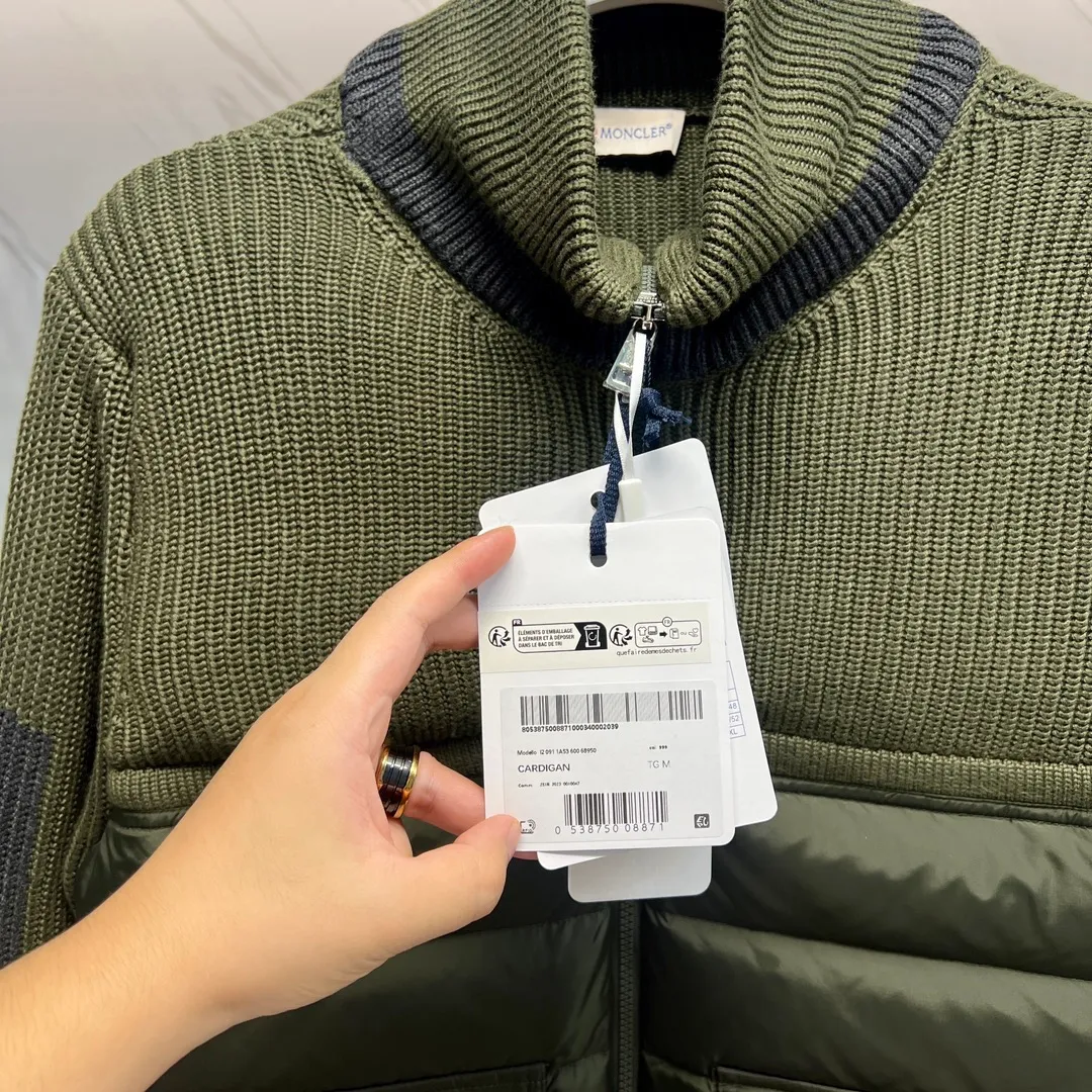 P680 Guangzhou high version Moncler Moncler knitted down solid color connecting zipper double pocket jacket thin coat black military green S M L XL