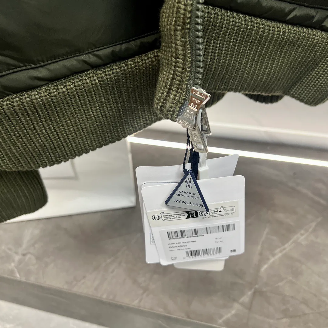P680 Guangzhou high version Moncler Moncler knitted down solid color connecting zipper double pocket jacket thin coat black military green S M L XL