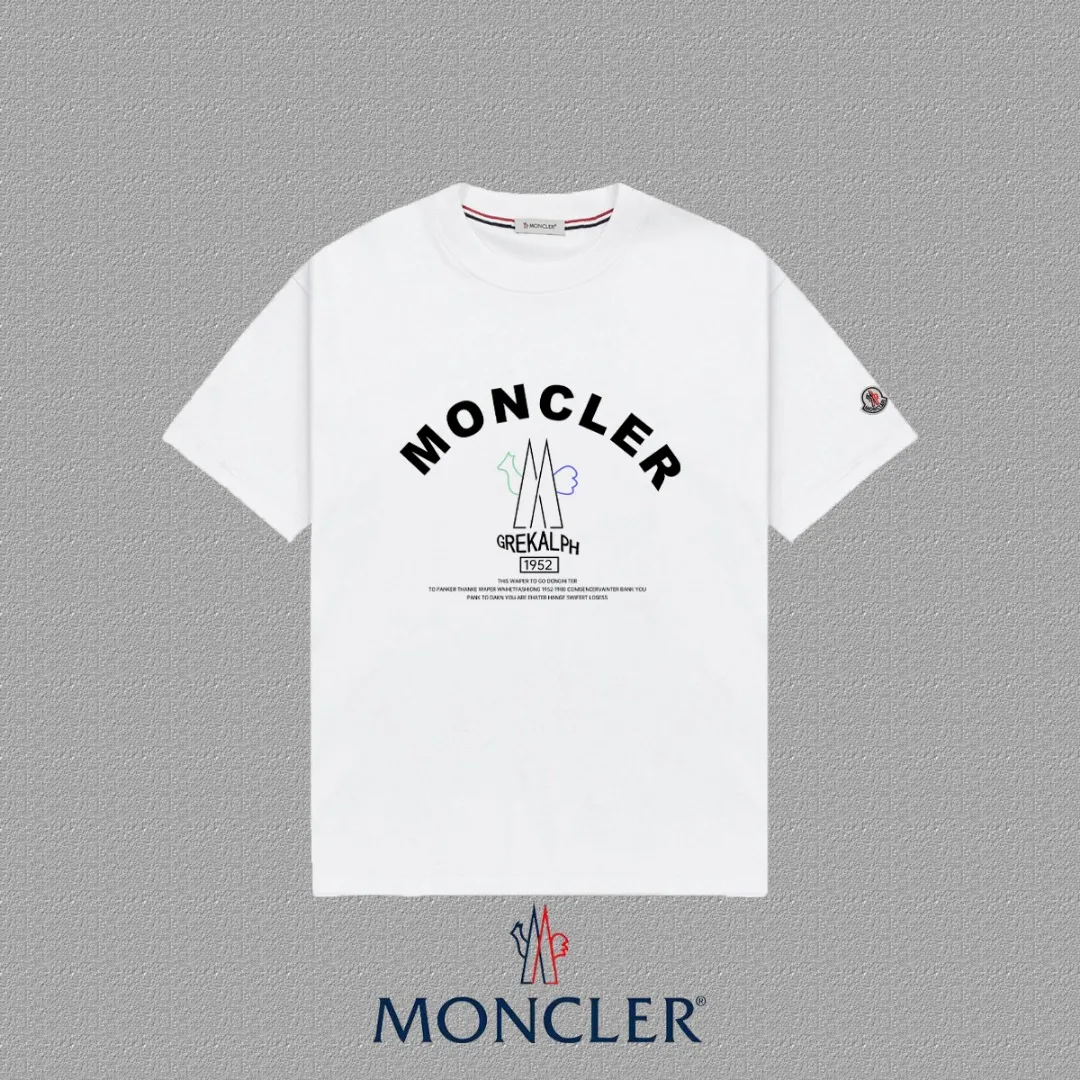 P140 🔥 [MONCLER] 2025FW short-sleeved T-shirt with badge + LOGO, high-end 26s double yarn 300g fabric, heavy fabric, custom stretcher rib, same vat and dye, complete three standards, same style for men and women, color: black, white, size: S M L XL 2XL