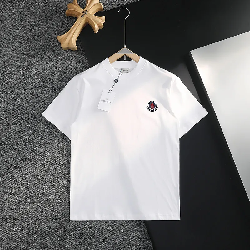 P170 MONCLER 2025 spring and summer new model, trendy hollow patch embroidery, round neck short-sleeved T-shirt, fashionable men and women, S M L XL XXL five sizes black white