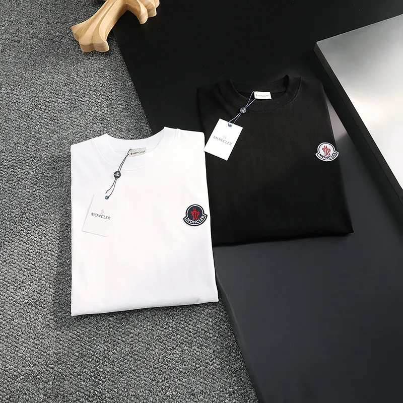 P170 MONCLER 2025 spring and summer new model, trendy hollow patch embroidery, round neck short-sleeved T-shirt, fashionable men and women, S M L XL XXL five sizes black white