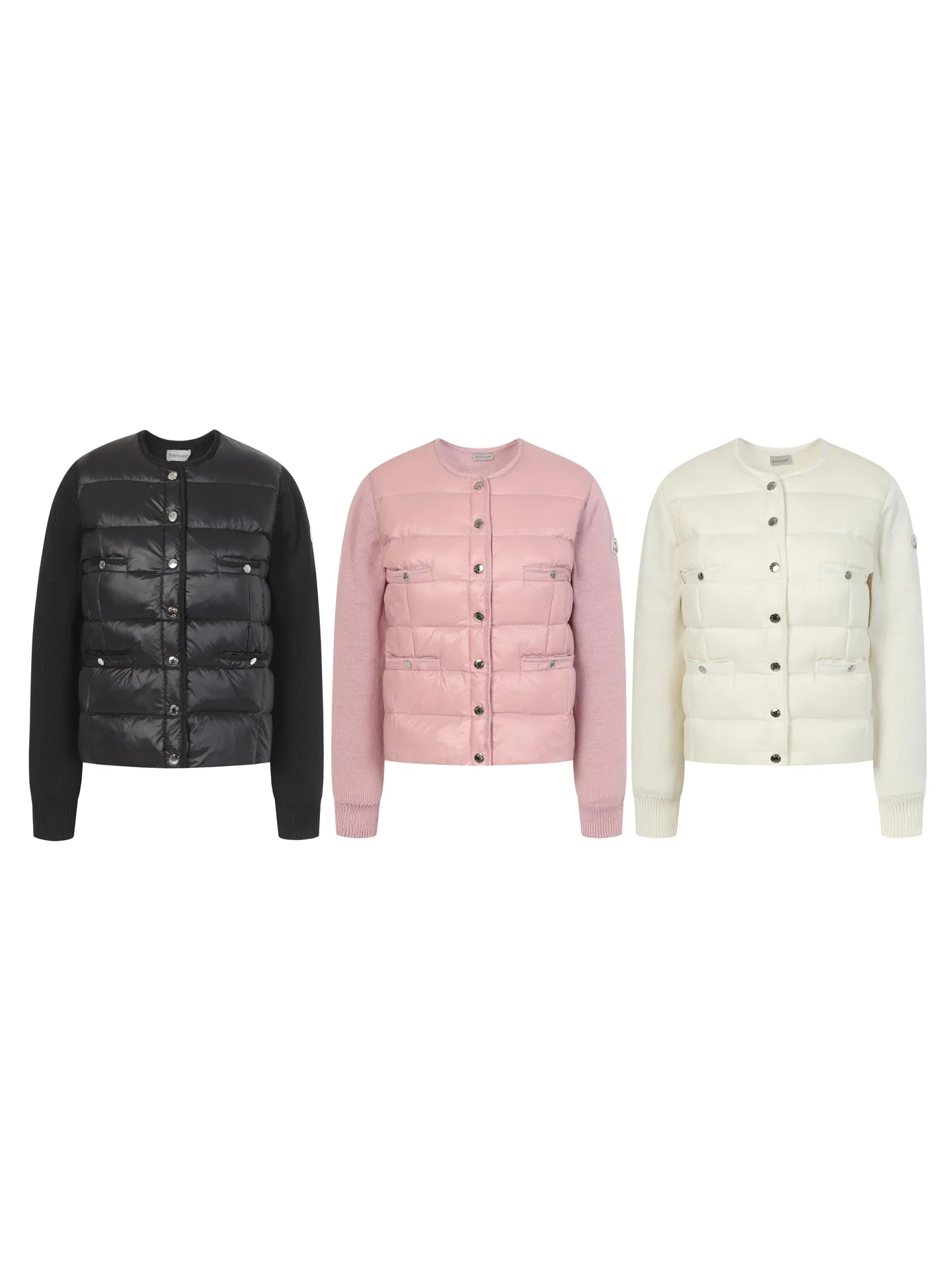 P640 Moncler/Moncler's new knitted splicing down jacket. Moncler always has an elegant and high-end charm. It is beautiful and grand when worn. Even down can be worn with a sense of fashion and high-end. Always wear warmth to show elegance and grandeur. Half-filled down jacket, small waisted half-filled down jacket, an excellent choice for transitional seasons. A close-fitting companion for sports, can be worn as a base or alone. Color: black/pink/beige Size: S M L