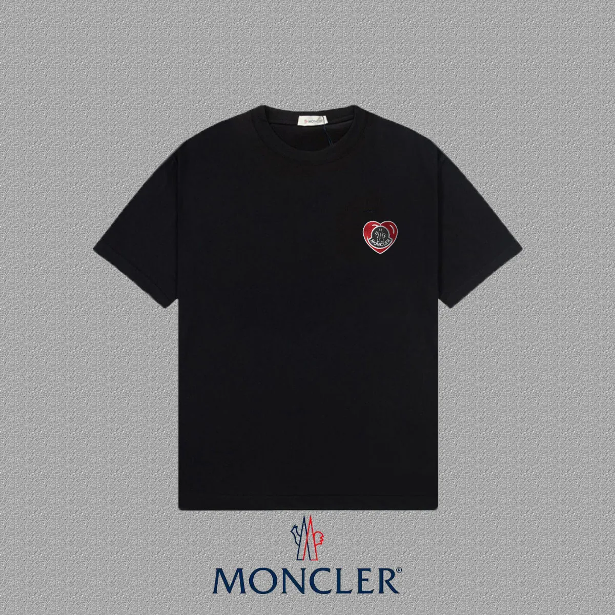 P150 🔥[MONCLER] 2024FW short-sleeved T-shirt, love embroidery technology, high-end 32s double yarn 260g fabric, heavy fabric, custom stretcher rib, same vat and dye, complete three standards, same style for men and women, color: black, white, size: S M L XL XXL