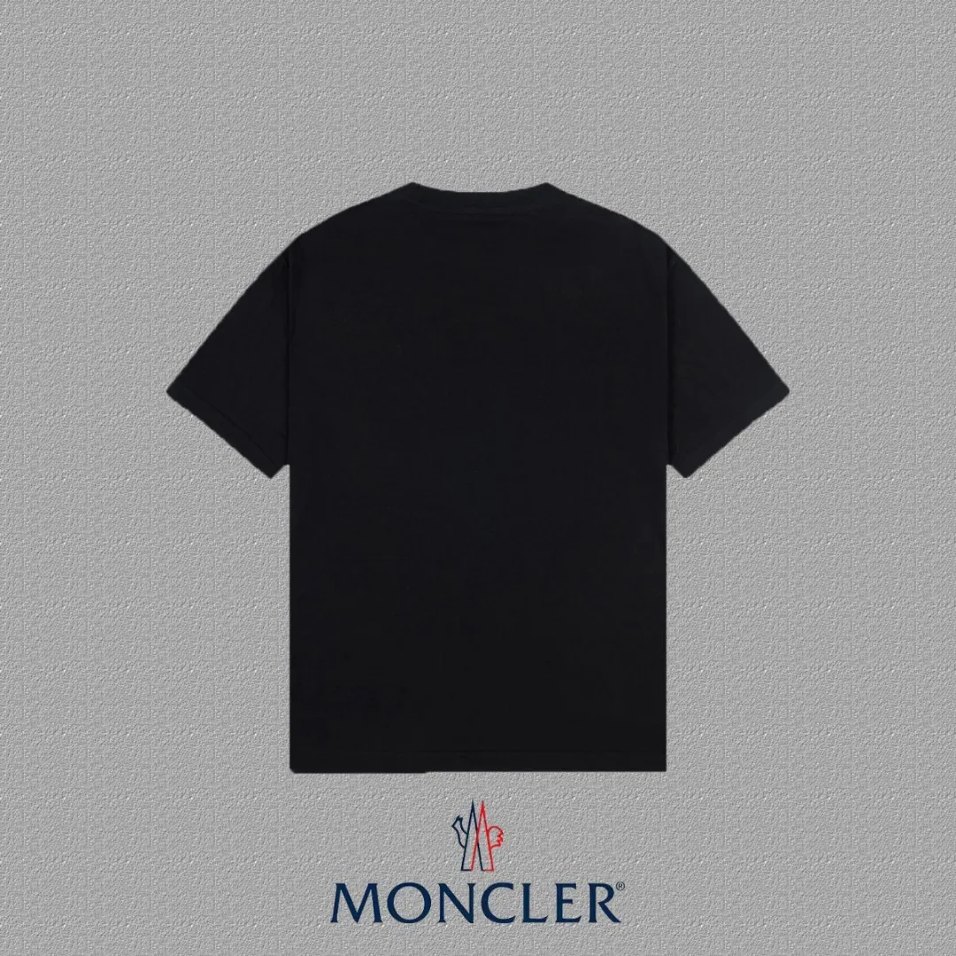 P150 🔥[MONCLER] 2024FW short-sleeved T-shirt, love embroidery technology, high-end 32s double yarn 260g fabric, heavy fabric, custom stretcher rib, same vat and dye, complete three standards, same style for men and women, color: black, white, size: S M L XL XXL