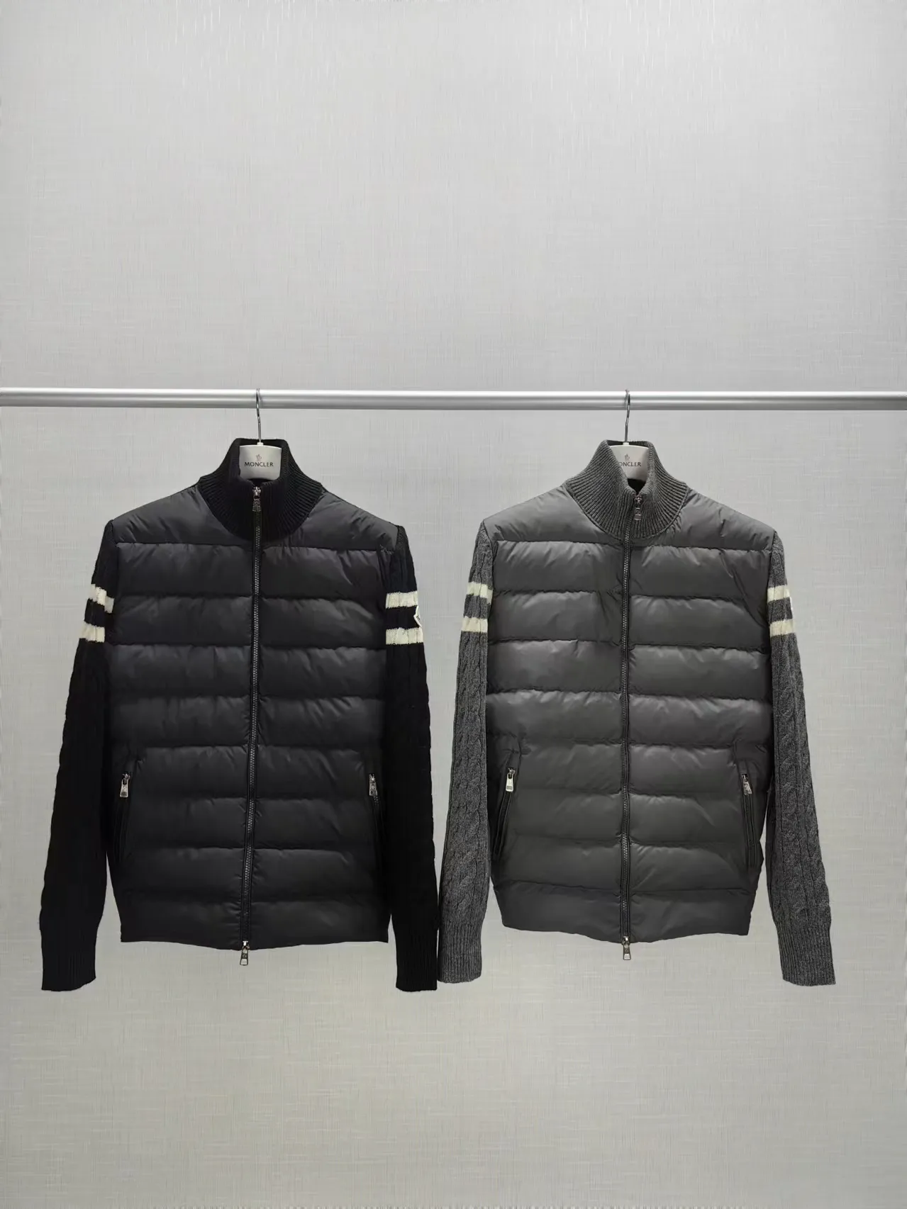 P680 Moncler Moncler 24 new men's wool knitted stitching stand collar thin down jacket
