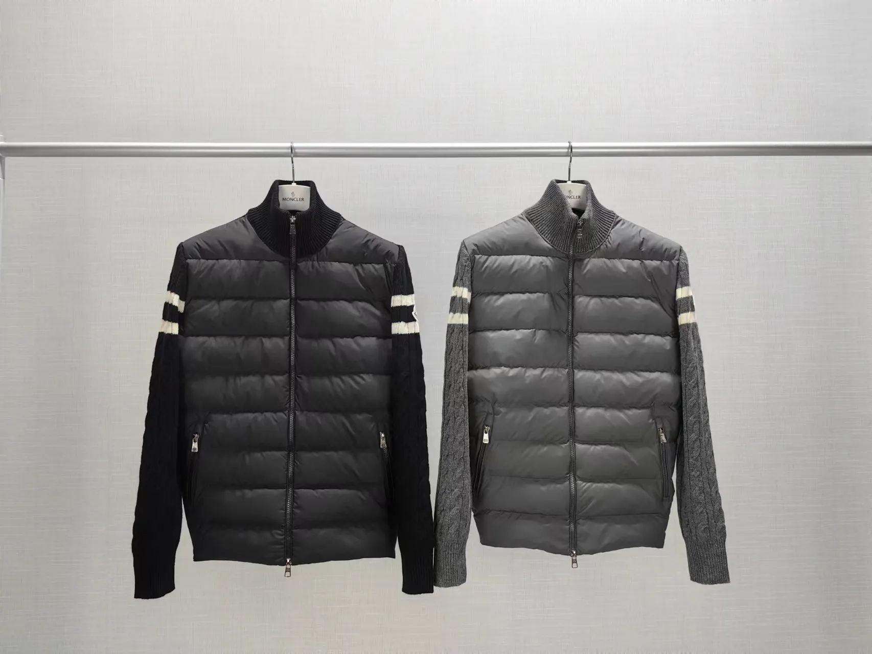 P680 Moncler Moncler 24 new men's wool knitted stitching stand collar thin down jacket