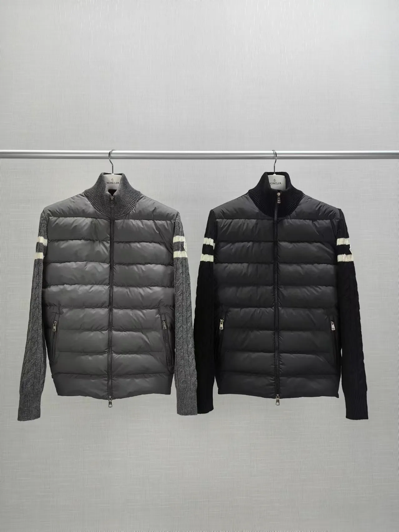 P680 Moncler Moncler 24 new men's wool knitted stitching stand collar thin down jacket