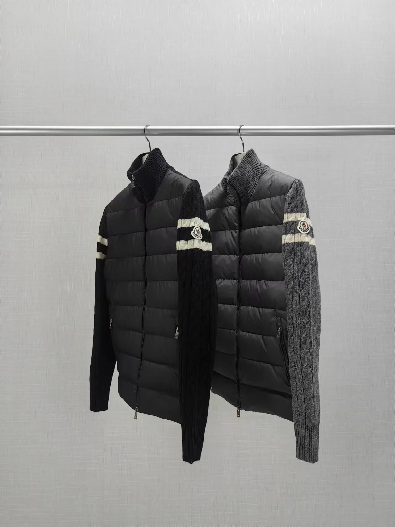 P680 Moncler Moncler 24 new men's wool knitted stitching stand collar thin down jacket