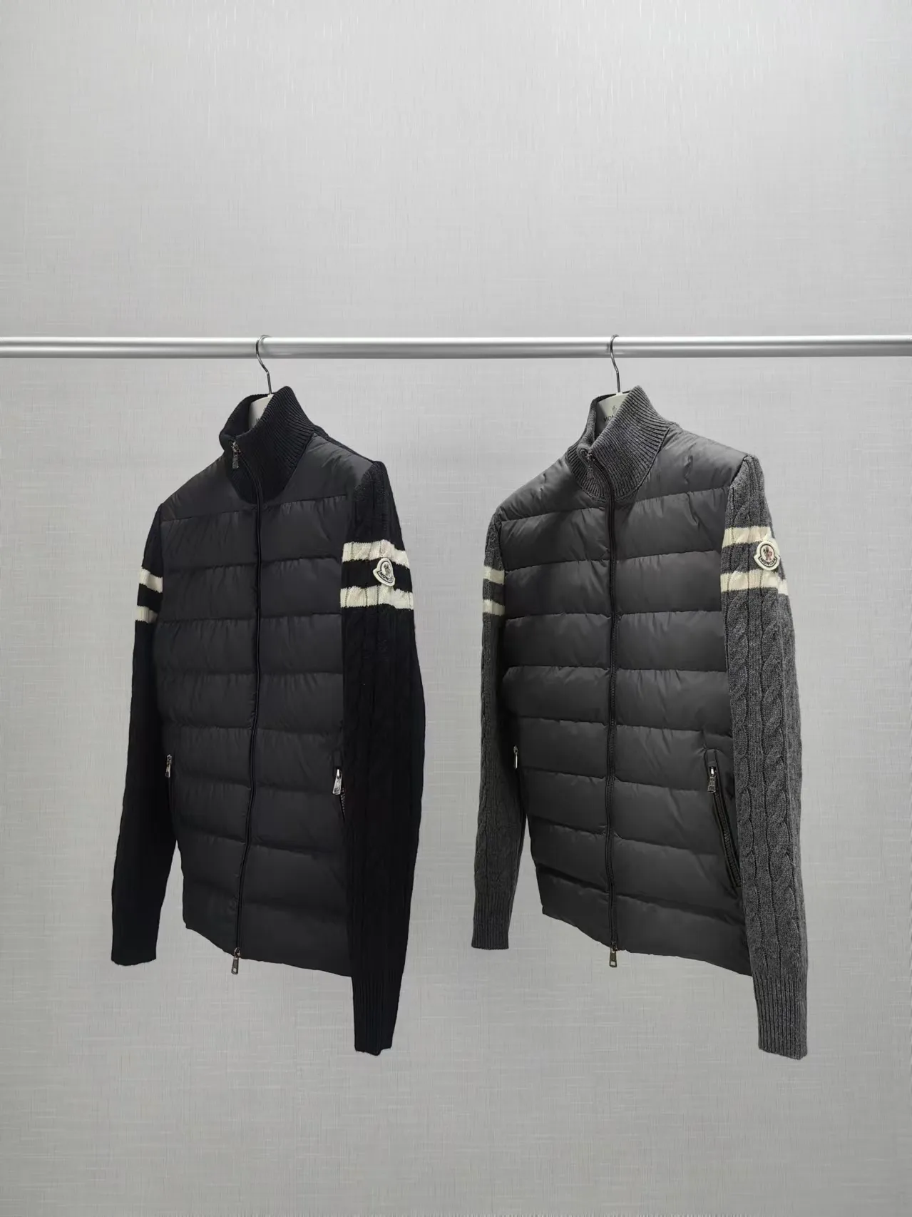 P680 Moncler Moncler 24 new men's wool knitted stitching stand collar thin down jacket
