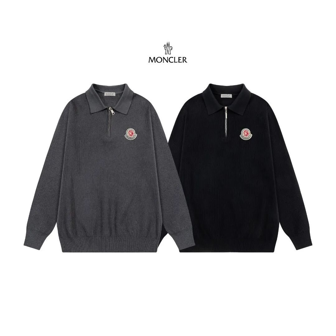 P250 Moncler masked zipper lapel sweater, the latest 2025 casual Polo wool sweater.  The texture is delicate, soft and comfortable, skin-friendly and warm, not easy to deform, simple and high-end style, and the logo on the chest is very exquisite and perfect! The upper body effect is very strong 👍 Color: black, gray Size: S-XL