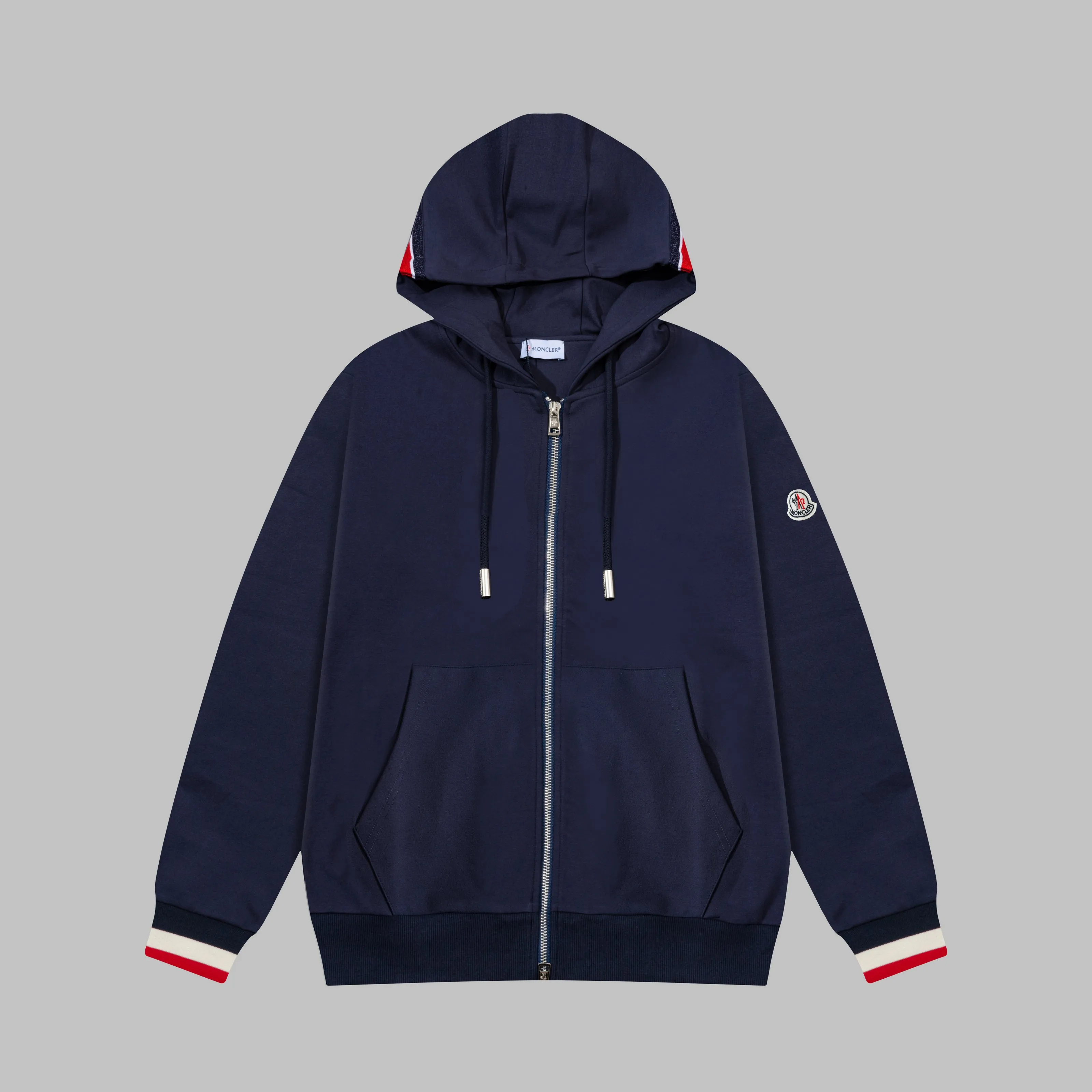 P270 MONCLER/Mask custom fabric suit casual sweatpants, simple arm brand LOGO small badge, threaded trousers technology, official synchronization, high version, high quality, fashionable personality, versatile trend, pure original quality, original fabric, tag, collar label, washed wheat, complete three standards, color: blue, gray. Size: S-2XL