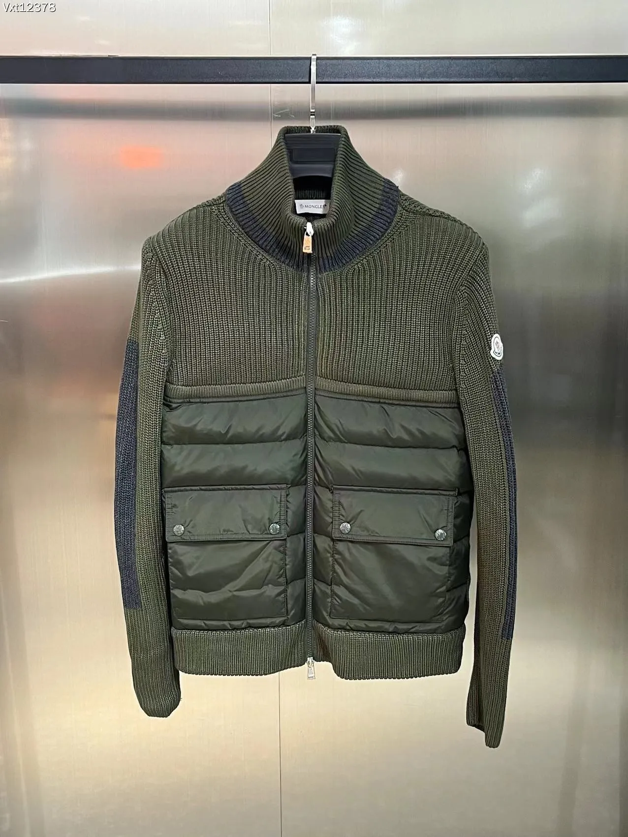 P680 Guangzhou high version Moncler Moncler knitted down solid color connecting zipper double pocket jacket thin coat black military green S M L XL