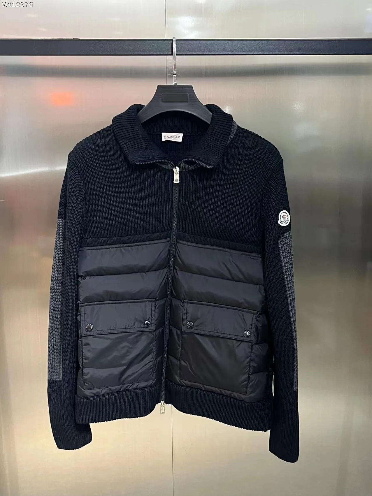 P680 Guangzhou high version Moncler Moncler knitted down solid color connecting zipper double pocket jacket thin coat black military green S M L XL