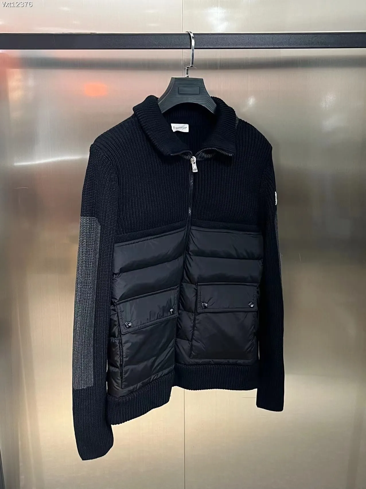 P680 Guangzhou high version Moncler Moncler knitted down solid color connecting zipper double pocket jacket thin coat black military green S M L XL