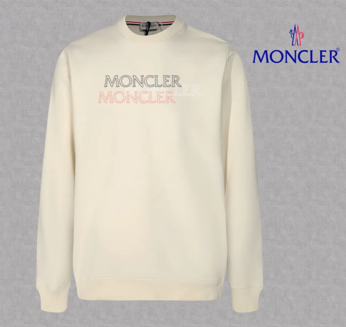 P210 High-version sweatshirt) [Long-term stock] 〖𝐌𝐎𝐍𝐂𝐋𝐄𝐑~Mask〗 Made of 440g heavy-weight fabric. It is different from the market currency. It can be matched with any variety and is properly handsome. 😎The whole dress is made of double waistcoats. The double waistcoats make the whole dress more three-dimensional. Not ordinary factories can do such fine work. 2025 Spring catwalk version of the T stage, on sale at the counter, exquisitely printed round neck terry sweatshirt, high-end double-ply cotton, custom-made stretch ribs, dyed in the same vat, complete with three standards, matched with digital printing patterns and very breathable, same style for men and women, color: black, white, apricot, size: S M L XL 2XL