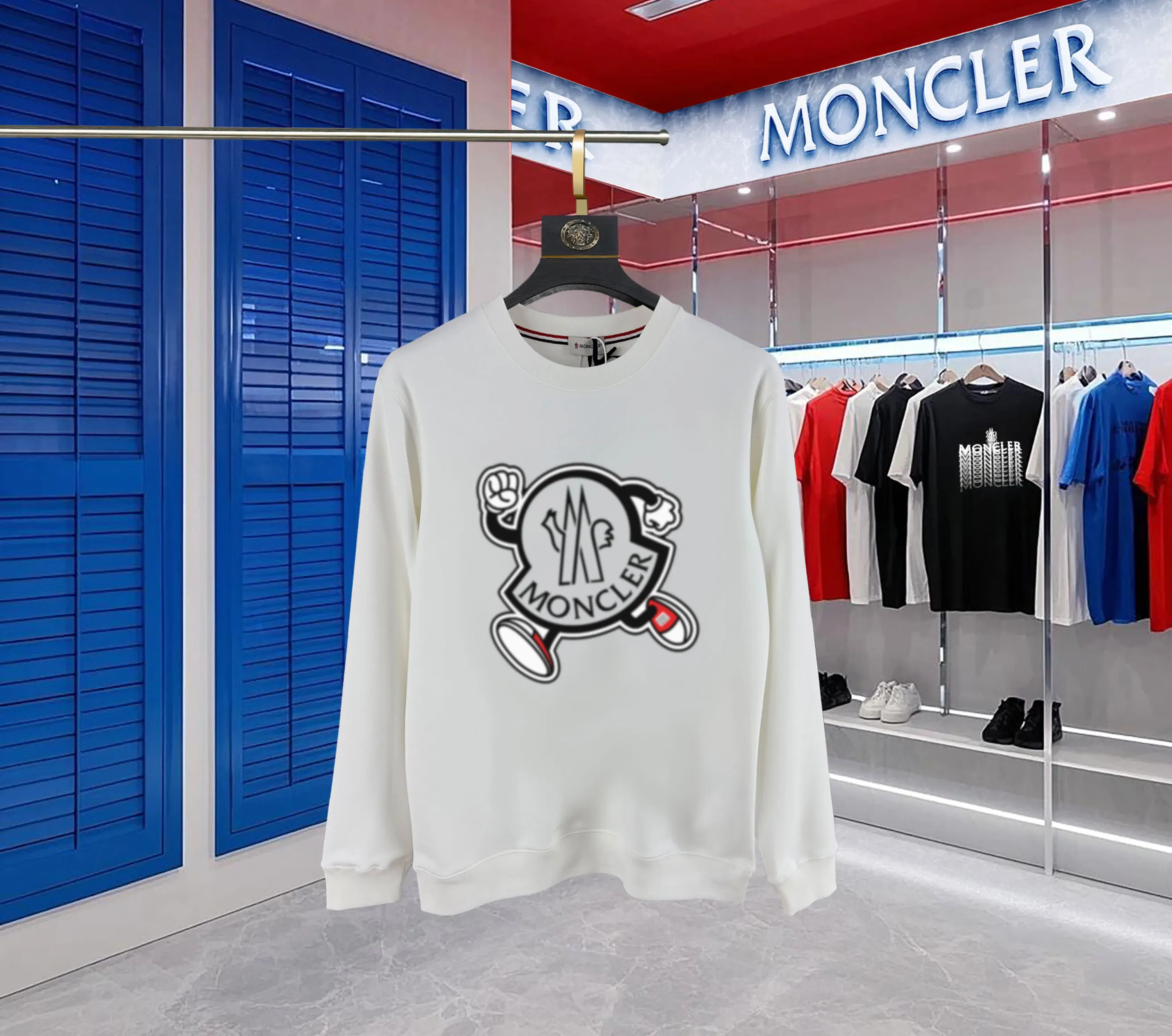 P210 High-version sweatshirt) [Long-term stock] 〖𝐌𝐎𝐍𝐂𝐋𝐄𝐑~Mask〗 Made of 440g heavy-weight fabric. It is different from the market currency. It can be matched with any variety and is properly handsome. 😎The whole dress is made of double waistcoats. The double waistcoats make the whole dress more three-dimensional. Not ordinary factories can do such fine work. 2025 Spring runway version of the T stage, on sale at the counter, round neck terry sweatshirt, high-end double-strand pure cotton, custom-made stretch ribs, dyed in the same vat, complete with three standards, matched with exquisite embroidered LOGO on the chest, simple and advanced, same style for men and women. Color: black, apricot, white, size: S M L XL 2XL