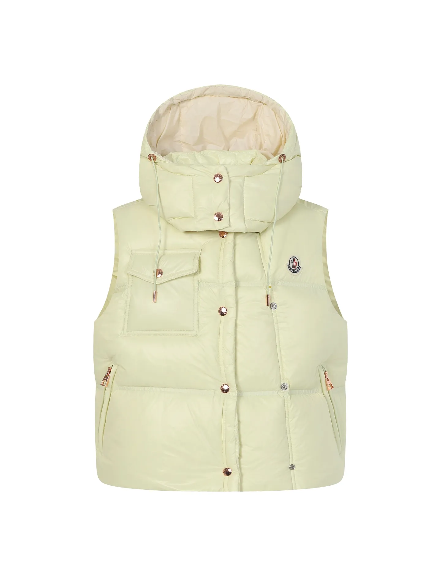 P740 Women's Style] Moncler/Mask Women's Hooded Down Vest Fabric selection: Made of super laque (super lacquered fabric), a material that achieves a high-gloss effect through a special process. Its core lies in surface coating technology rather than nylon made of natural fiber itself. It has a certain hardness, high gloss, and waterproof properties.  Lining fabric selection: Nylon lining has smooth surface, good softness, lighter weight, and has certain strength and wear resistance.  High-quality filling: Made of national standard 90 white duck down, with a filling capacity of 190 grams to ensure excellent warmth retention. The down has been strictly screened and processed and is not easy to drill, ensuring durability.  Accessories: One-to-one customized three-label, One-to-one customized badges, One-to-one customized buttons, SIZE: S/M/L