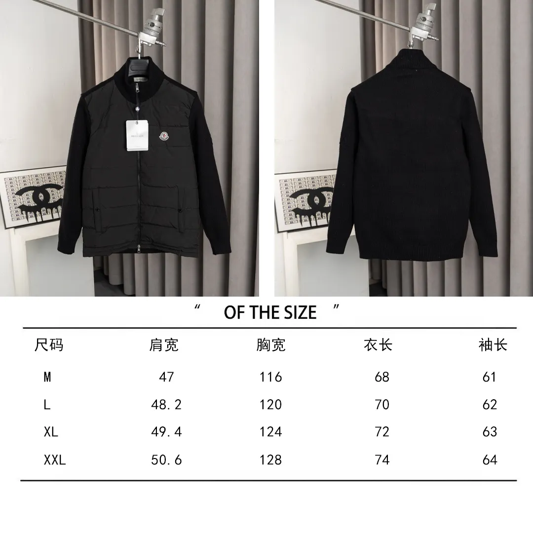P670 Style number: HE135 MONCLER-Mongolian 24 new style knitted splicing down jacket The fabric is made of polyester fiber, and the inner filling is made of 90% goose down. It has excellent warmth retention in winter. The knitted wool is spliced with mixed wool yarn. The arms have small jacquard logos on the arms to highlight the characteristics of the clothes. The unique logo on the chest is sewn on the jacket. The clothes are windproof and warm. Kuaishou Xiaohongshu’s popular model, the original original logo, complete with three logos, a must-buy knitted down jacket.  Color: Black Size: 1 2 3 4