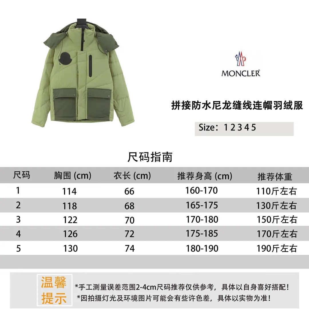 ￼ MONCLER GENIUSx Fei Dong joint model FW23 spliced ​​waterproof nylon stitching hooded short down jacket Size reference # P1280