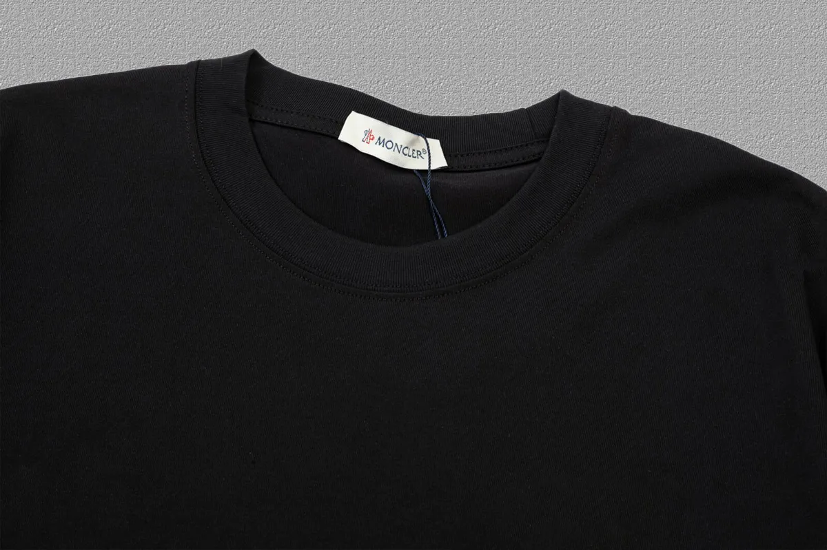 P150 [MONCLER] 2024FW short-sleeved T-shirt, love embroidery technology, high-end 32s double yarn 260g fabric, heavy fabric, custom stretch rib, same vat and dye, complete three standards, same style for men and women, color: black, white, size: S M L XL XXL