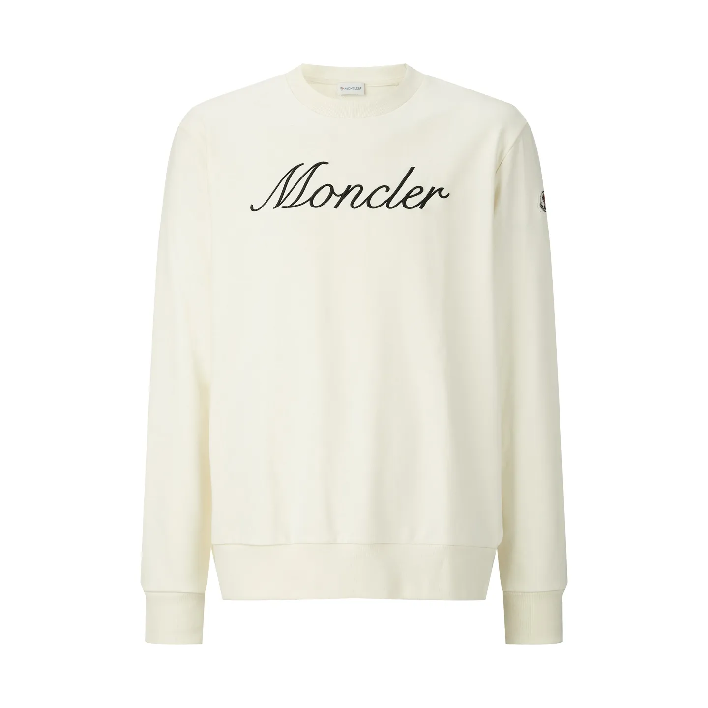 P360 Exclusive supply] Moncler logo embroidered round neck sweatshirt (apricot color) The fabric is made of 380g brushed sweatshirt terry, and the fabric is brushed to make the surface feel softer and smoother. The thread is matched with 1*1 double yarn thread. The embroidery uses 3D multi-dimensional embroidery, embellished with connected brand embroidered letters. The armband is made of sheepskin composite embroidery technology. Made from soft cotton fleece, this sweatshirt is suitable for all seasons. Round neck design, embellished with logo embroidery, inspired by college baseball uniforms. Crew neck in cotton fleece. Logo embossed and embroidered. Size:S-M-L-XL