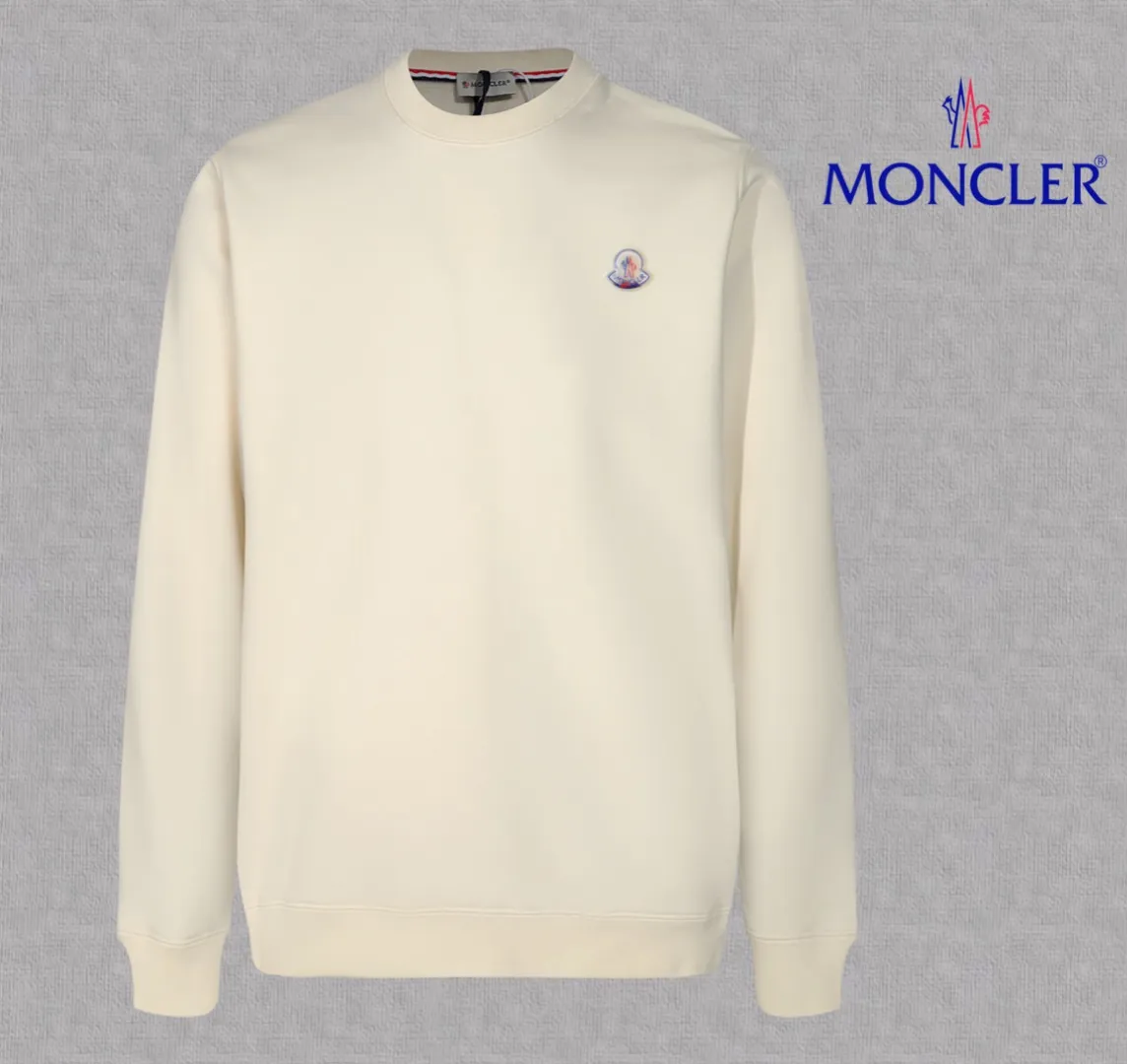 P210 High-version sweatshirt) [Long-term stock] 〖𝐌𝐎𝐍𝐂𝐋𝐄𝐑~Mask〗 Made of 440g heavy-weight fabric. It is different from the market currency. It can be matched with any variety and is properly handsome. 😎The whole dress is made of double waistcoats. The double waistcoats make the whole dress more three-dimensional. Not ordinary factories can do such fine work. 2025 Spring catwalk version of the T stage, on sale at the counter, exquisitely printed round neck terry sweatshirt, high-end double-ply cotton, custom-made stretch ribs, dyed in the same vat, complete with three standards, matched with digital printing patterns and very breathable, same style for men and women, color: black, white, apricot, size: S M L XL 2XL