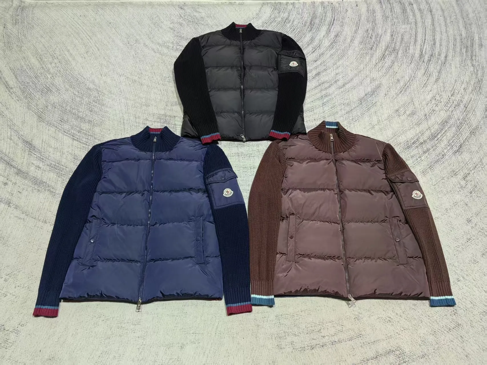 P800 Moncler Moncler three-color stand-up collar zipper splicing down knitted cardigan jacket